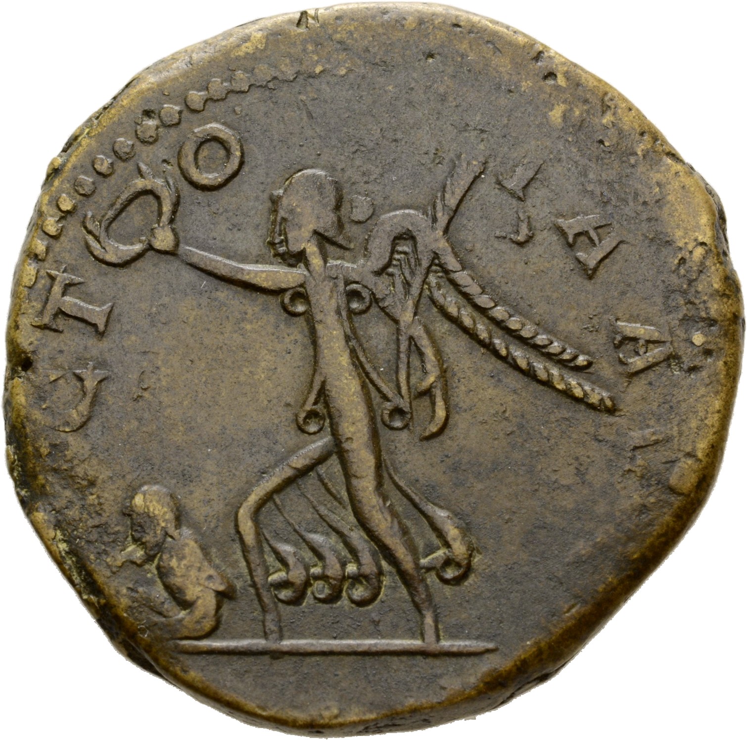 RIC V Postumus 169 Postumus reverse, Victory, winged, draped, walking left, holding wreath in right hand and palm in left ...