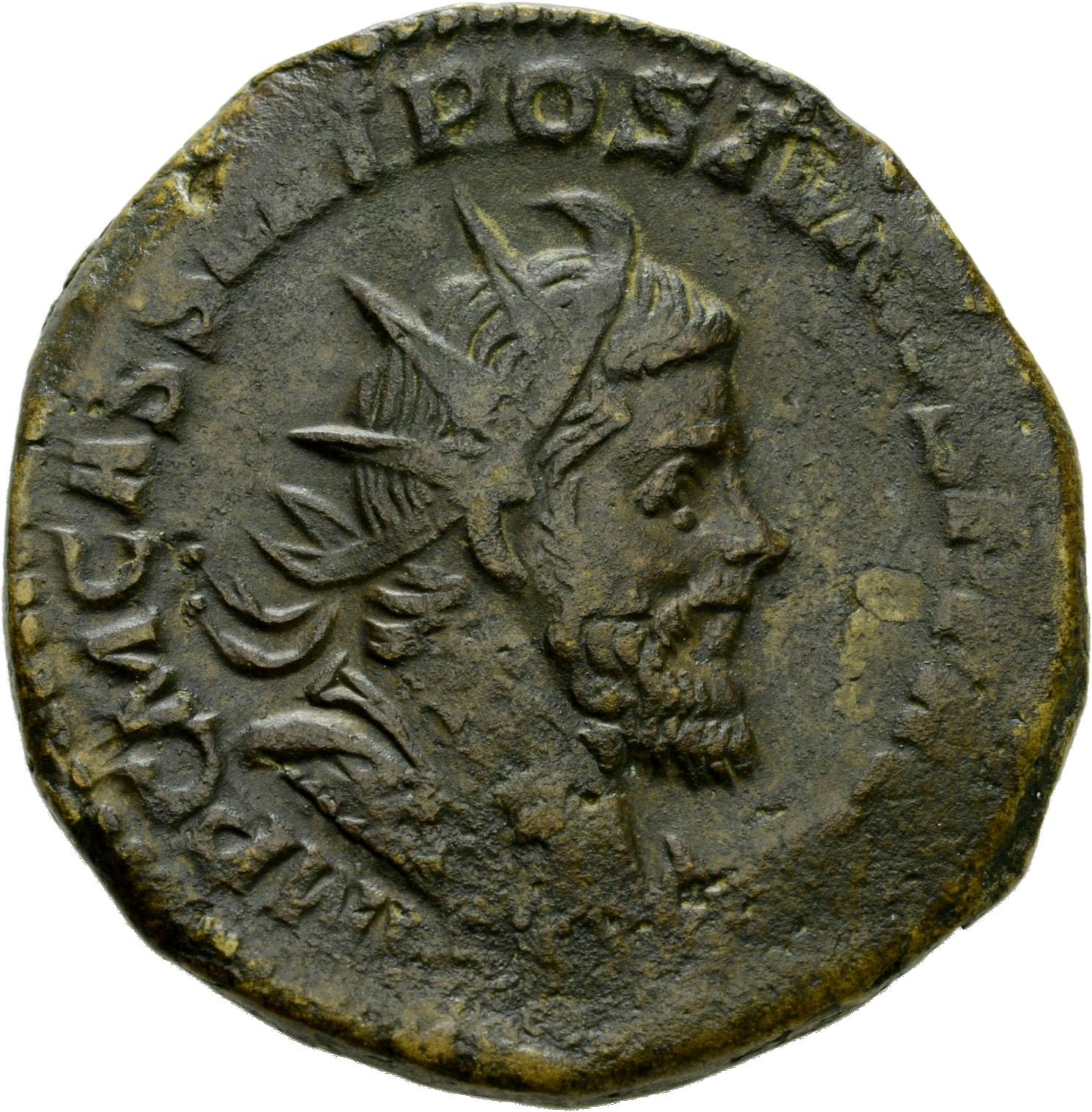 RIC V Postumus 169 Postumus obverse, Bust of Postumus, radiate, draped, right, or bust of Postumus, radiate, draped, cuira...