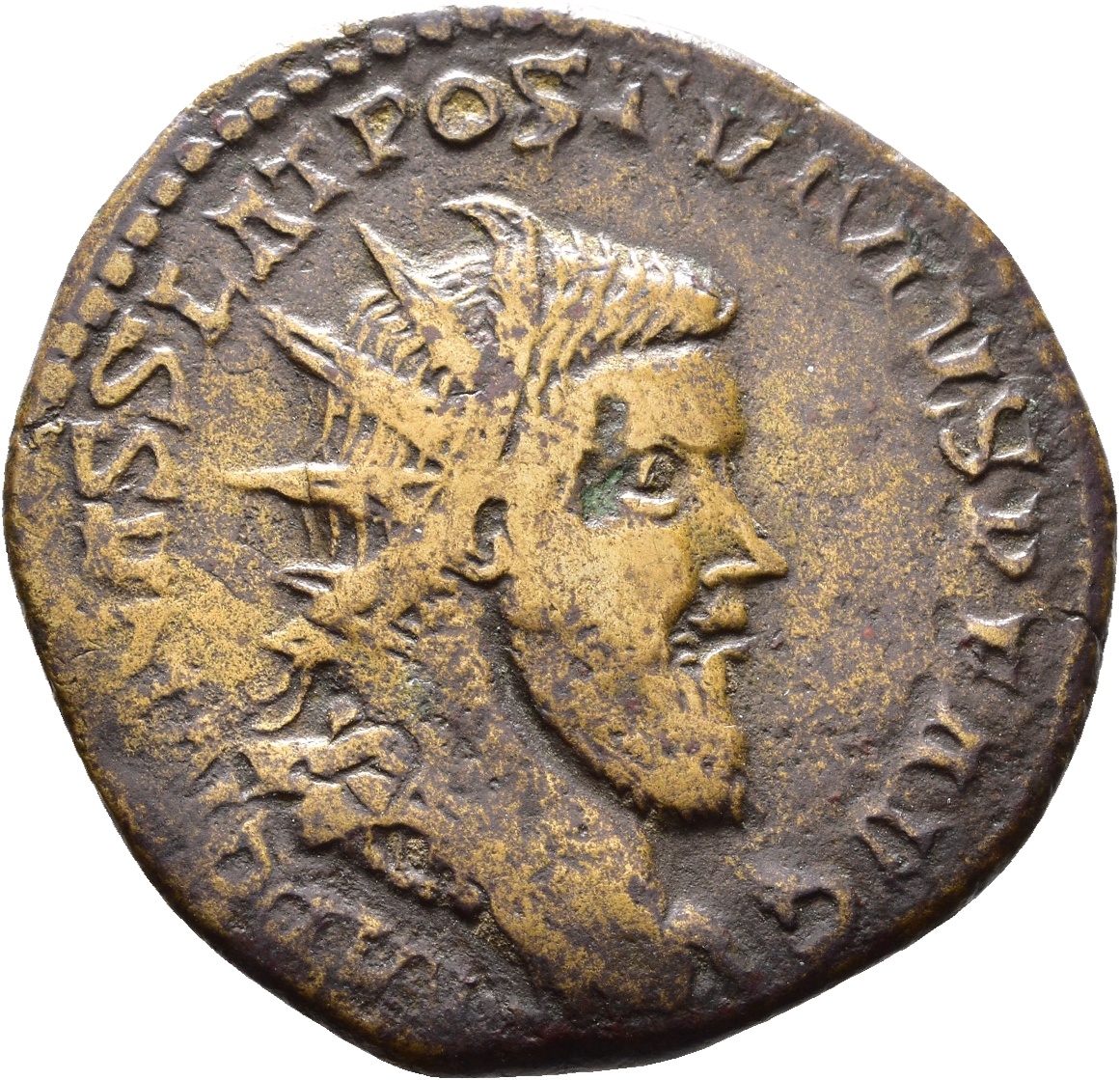 RIC V Postumus 169 Postumus obverse — Bust of Postumus, radiate, draped, right, or bust of Postumus, radiate, draped, cuir...