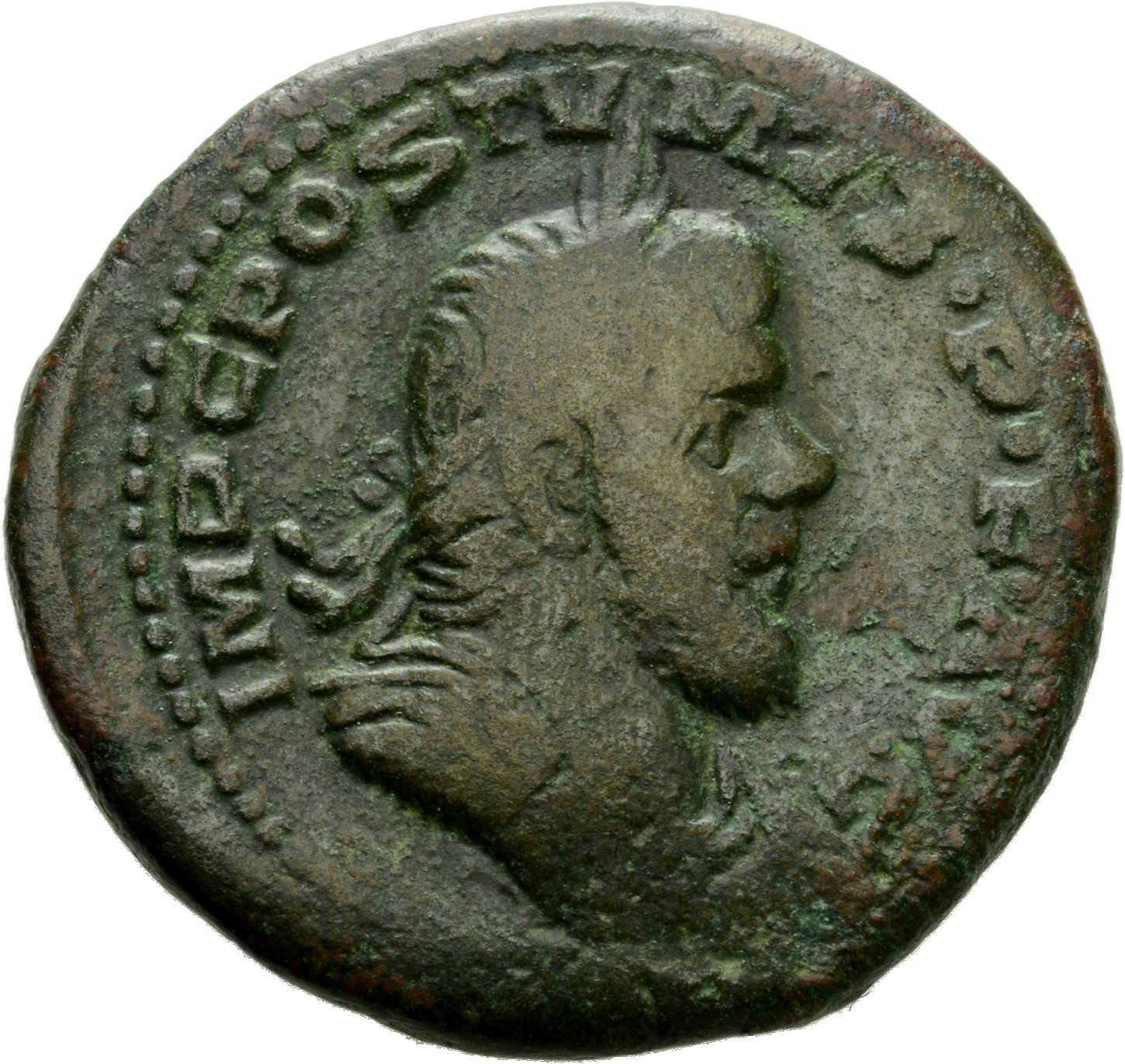 RIC V Postumus 170 Postumus obverse, Bust of Postumus, laureate, draped, right, or bust of Postumus, laureate, draped, cui...