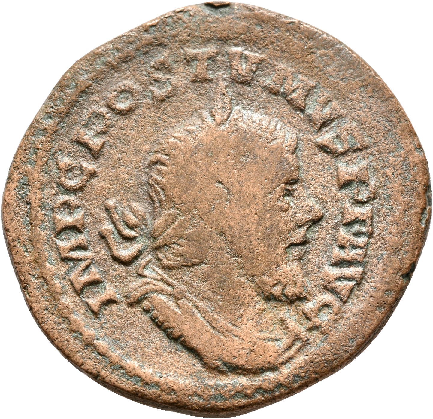 RIC V Postumus 170 Postumus obverse — Bust of Postumus, laureate, draped, right, or bust of Postumus, laureate, draped, cu...