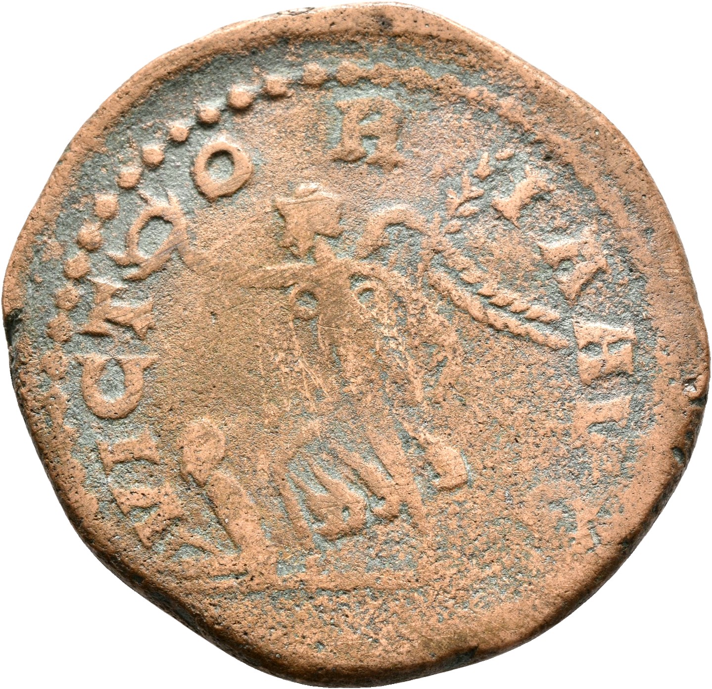 RIC V Postumus 170 Postumus reverse — Victory, winged, draped, walking left, holding wreath in right hand and palm in left...