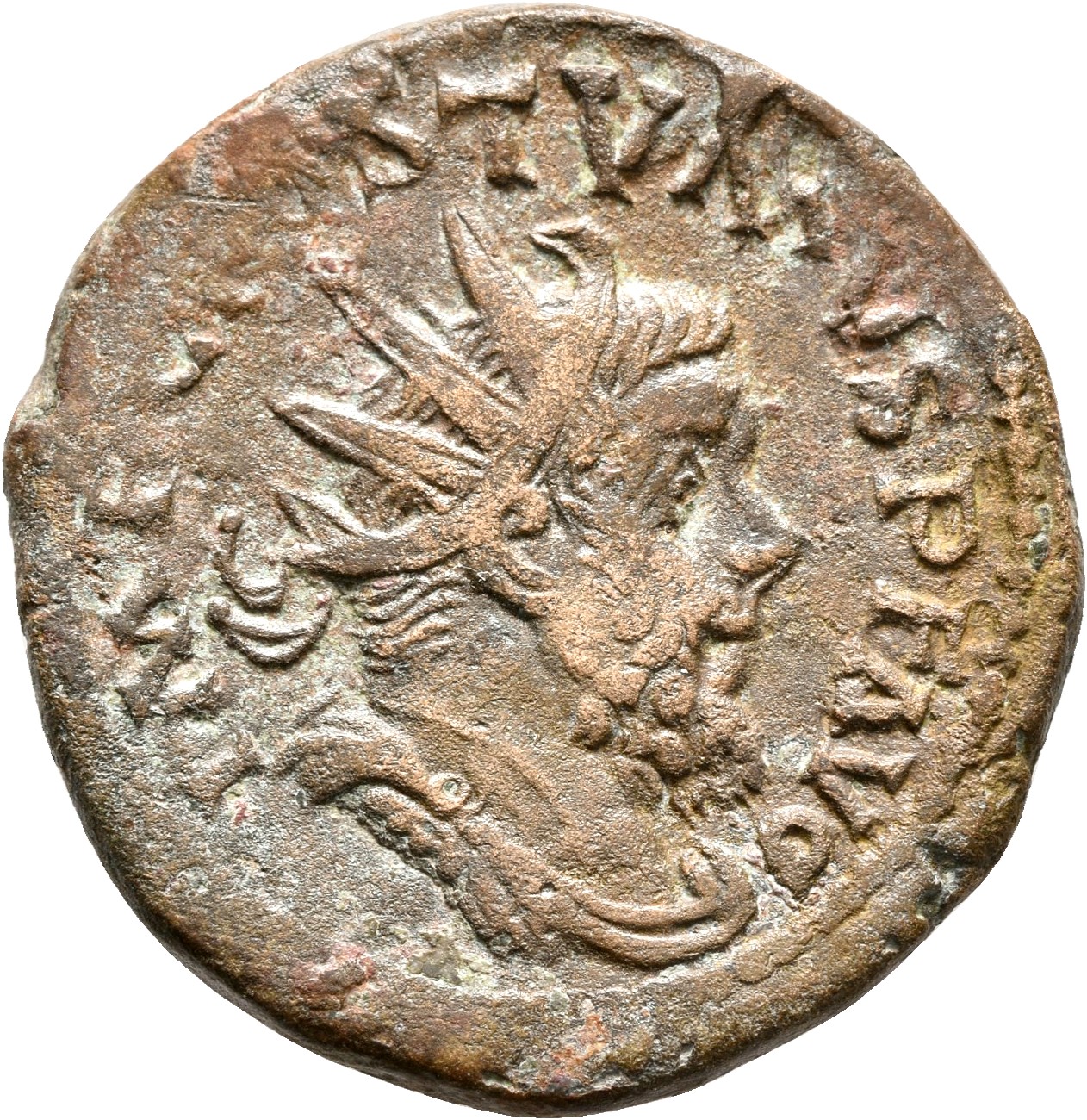 RIC V Postumus 188 Postumus obverse, Bust of Postumus, radiate, draped, right, or bust of Postumus, radiate, draped, cuira...