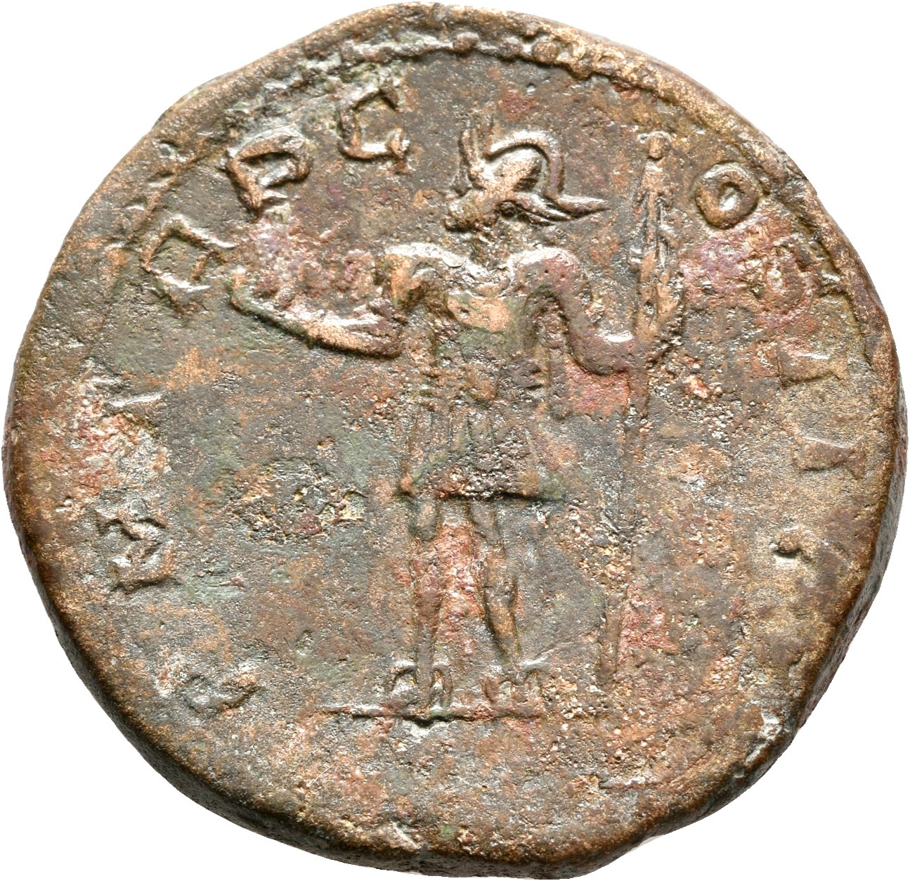 RIC V Postumus 188 Postumus reverse, Postumus, draped, cuirassed, standing left, holding globe in right hand and spear in ...
