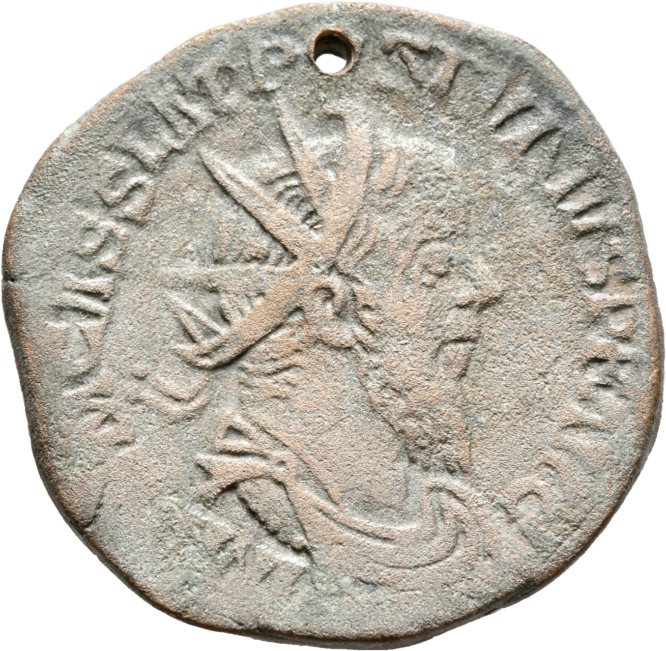 RIC V Postumus 207 Postumus obverse, Bust of Postumus, radiate, draped, right, or bust of Postumus, radiate, draped, cuira...