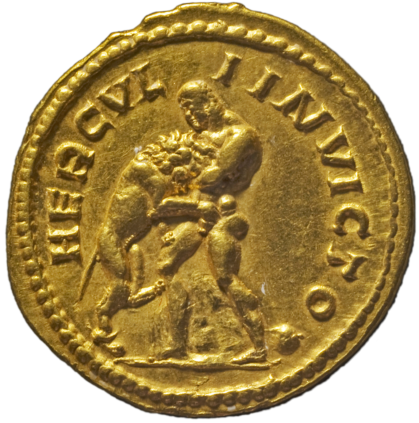 RIC V Postumus 23 Postumus reverse, Hercules, standing left, strangling Nemean lion; sometimes at foot, club or globe