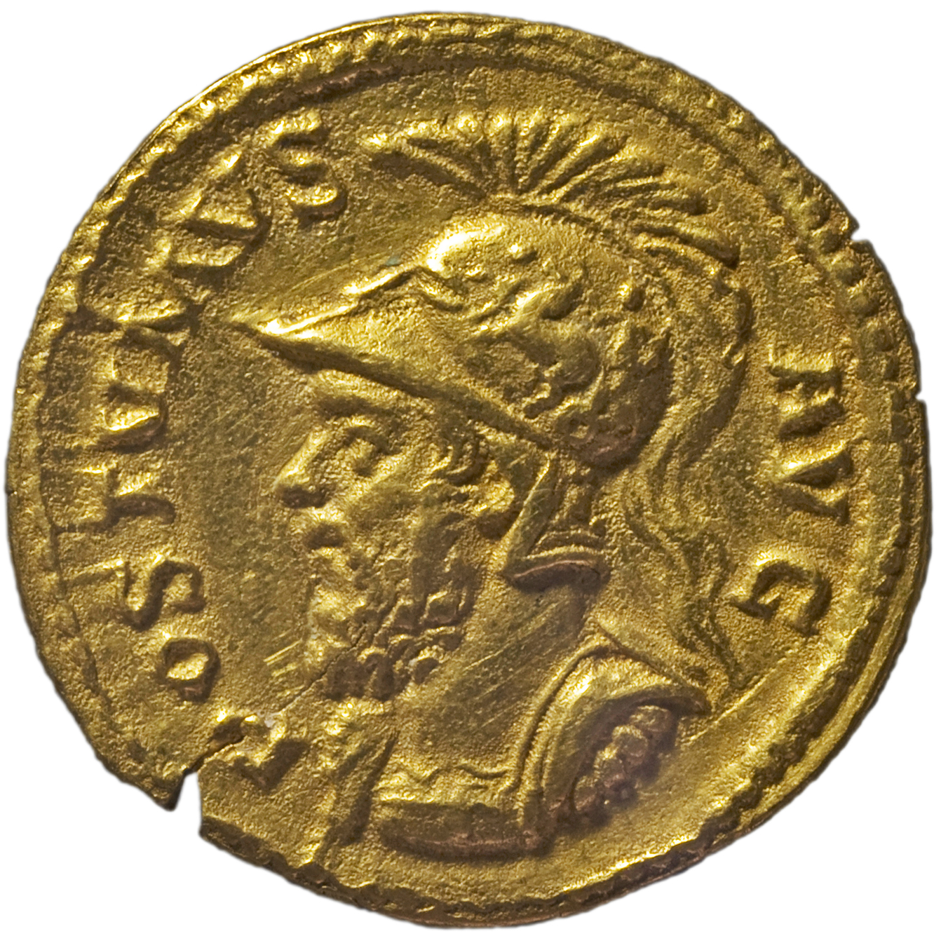 RIC V Postumus 24 Postumus obverse, Bust of Postumus, helmeted, cuirassed, left