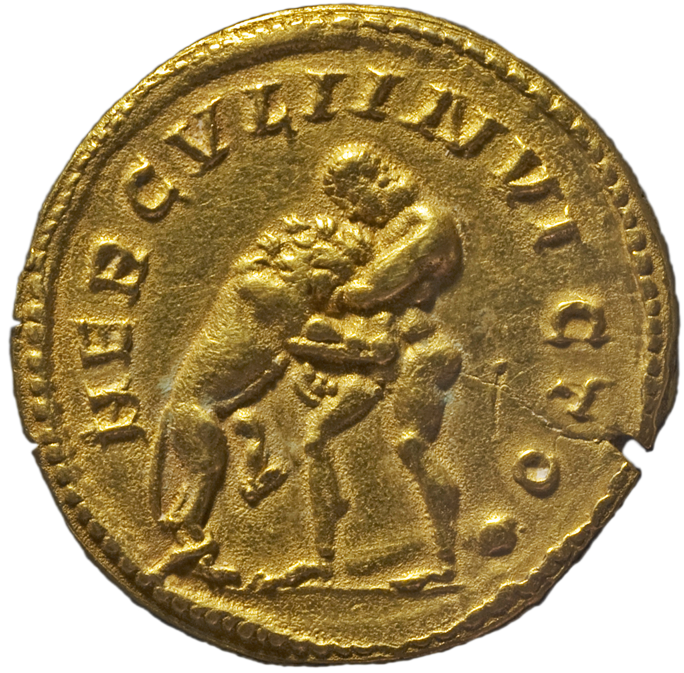 RIC V Postumus 24 Postumus reverse, Hercules, standing left, strangling Nemean lion; sometimes at foot, club or globe