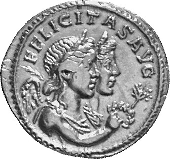 RIC V Postumus 268 Postumus reverse, Jugate busts of Victory, draped, right, holding wreath in right hand and palm in left...
