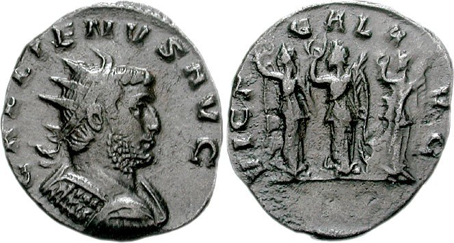 RIC V Postumus 294 Postumus obverse — Bust of Postumus, radiate, draped, right