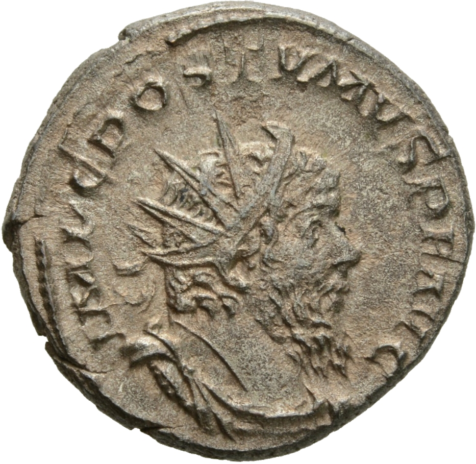 RIC V Postumus 311 Postumus obverse, Bust of Postumus, radiate, draped, right, or bust of Postumus, radiate, draped, cuira...