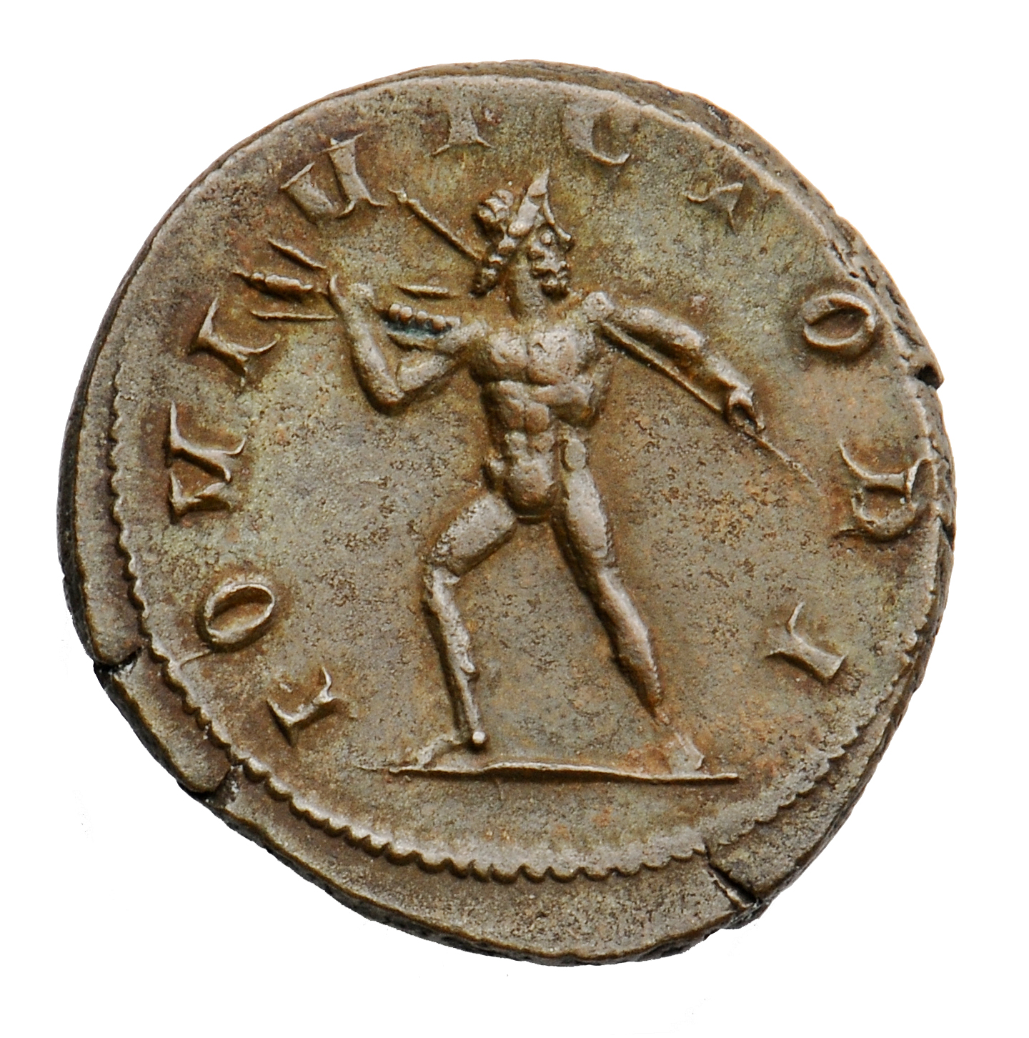 RIC V Postumus 311 Postumus reverse, Jupiter, walking left, holding sceptre in right hand and thunderbolt in left hand