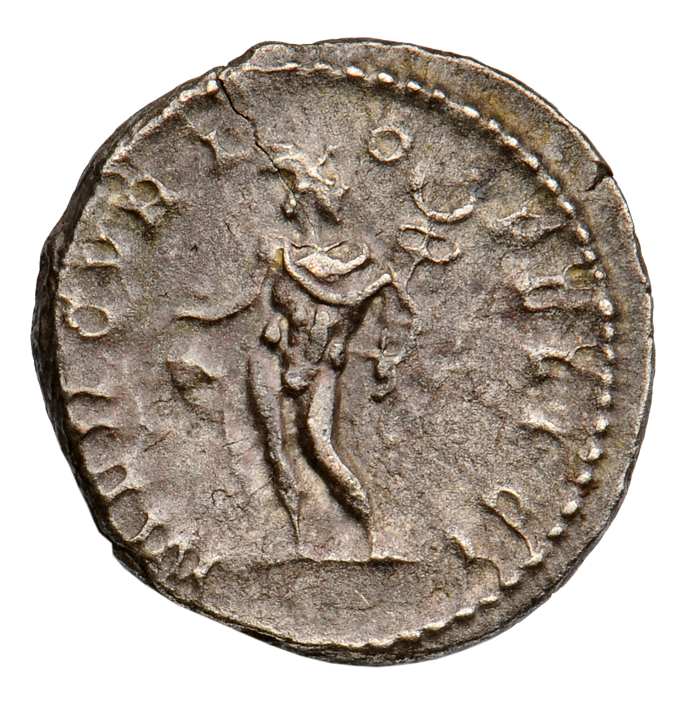 RIC V Postumus 313 Postumus reverse, Mercury, standing front, head right, holding purse in right hand and caduceus in left...