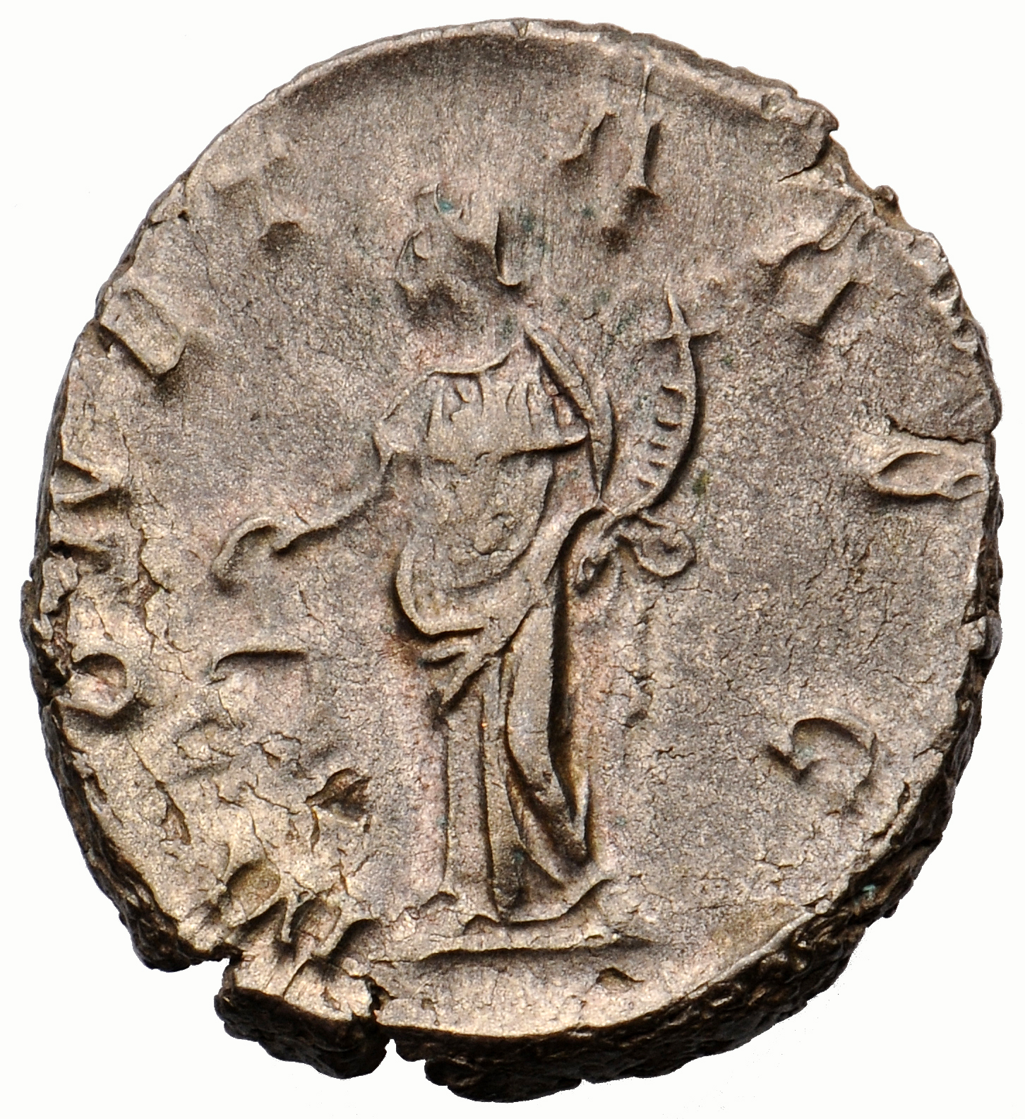 RIC V Postumus 315 Postumus reverse, Moneta, draped, standing left, holding scales in right hand and cornucopiae in left hand