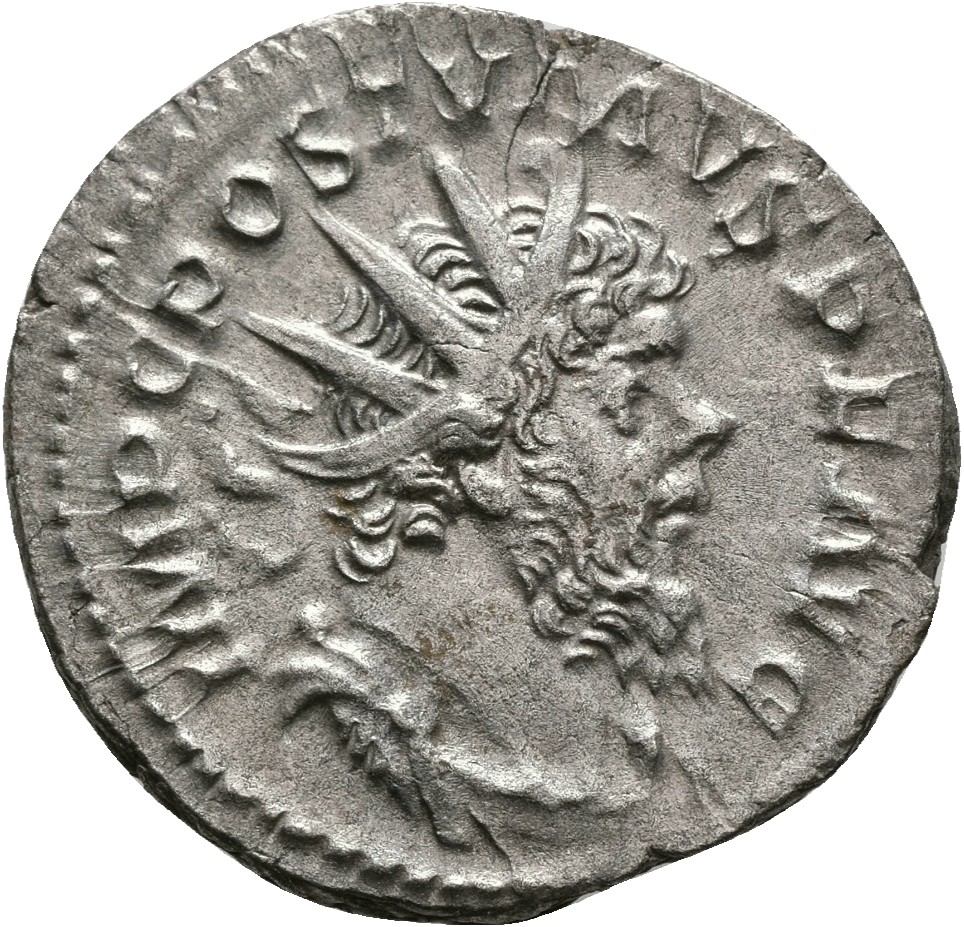 RIC V Postumus 316 Postumus obverse, Bust of Postumus, radiate, draped, right, or bust of Postumus, radiate, draped, cuira...