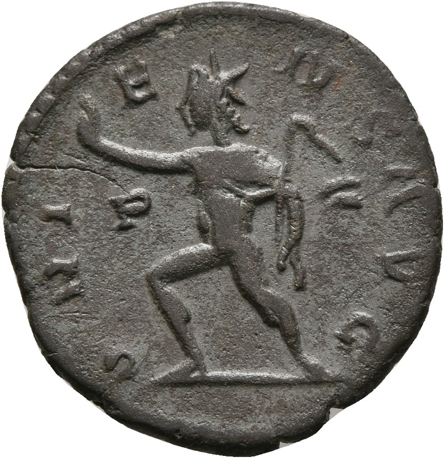 RIC V Postumus 316 Postumus reverse, Sol, walking left, raising right hand and holding whip in left hand