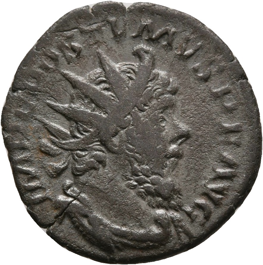 RIC V Postumus 316 Postumus obverse — Bust of Postumus, radiate, draped, right, or bust of Postumus, radiate, draped, cuir...