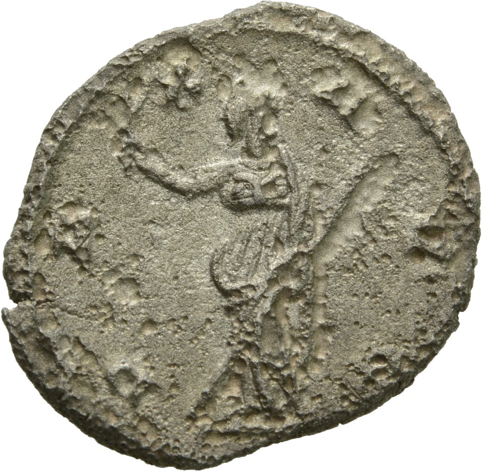 RIC V Postumus 318 Postumus reverse, Pax, draped, standing left, holding olive-branch in right hand and sceptre in left hand
