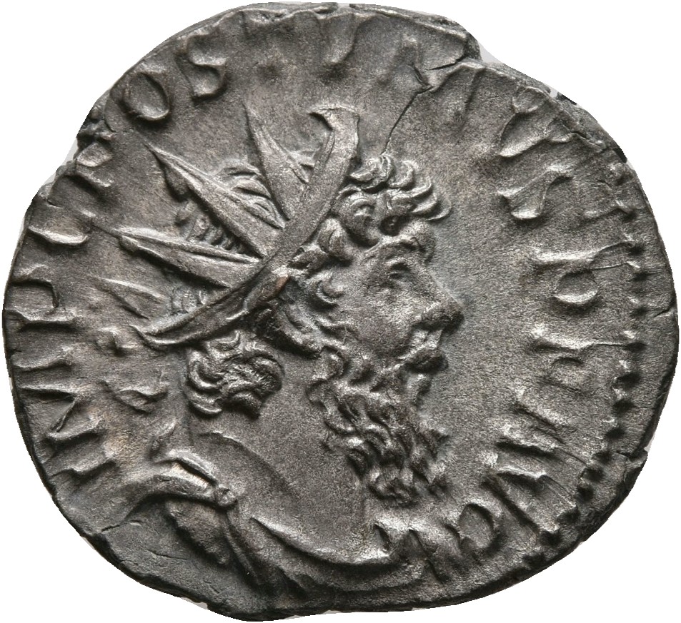 RIC V Postumus 328 Postumus obverse, Bust of Postumus, radiate, draped, right, or bust of Postumus, radiate, draped, cuira...