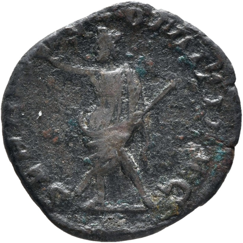 RIC V Postumus 329 Postumus reverse, Serapis, draped, standing left, raising right hand and holding sceptre in left hand; ...