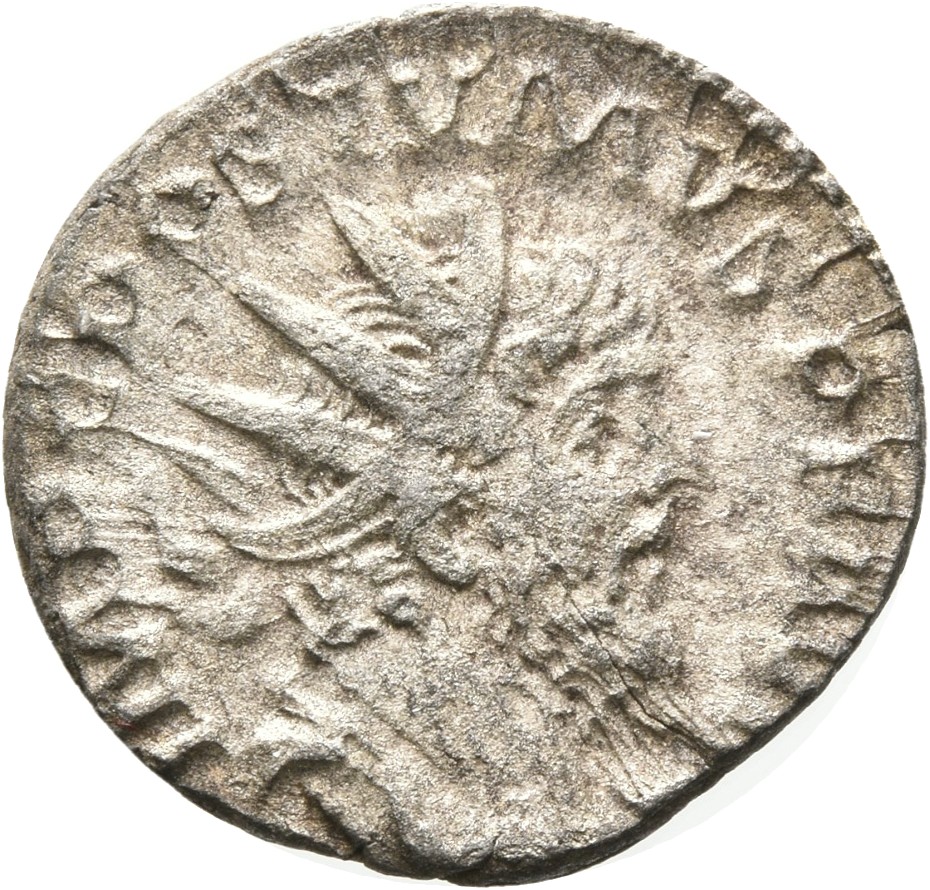 RIC V Postumus 329 Postumus obverse — Bust of Postumus, radiate, draped, right, or bust of Postumus, radiate, draped, cuir...