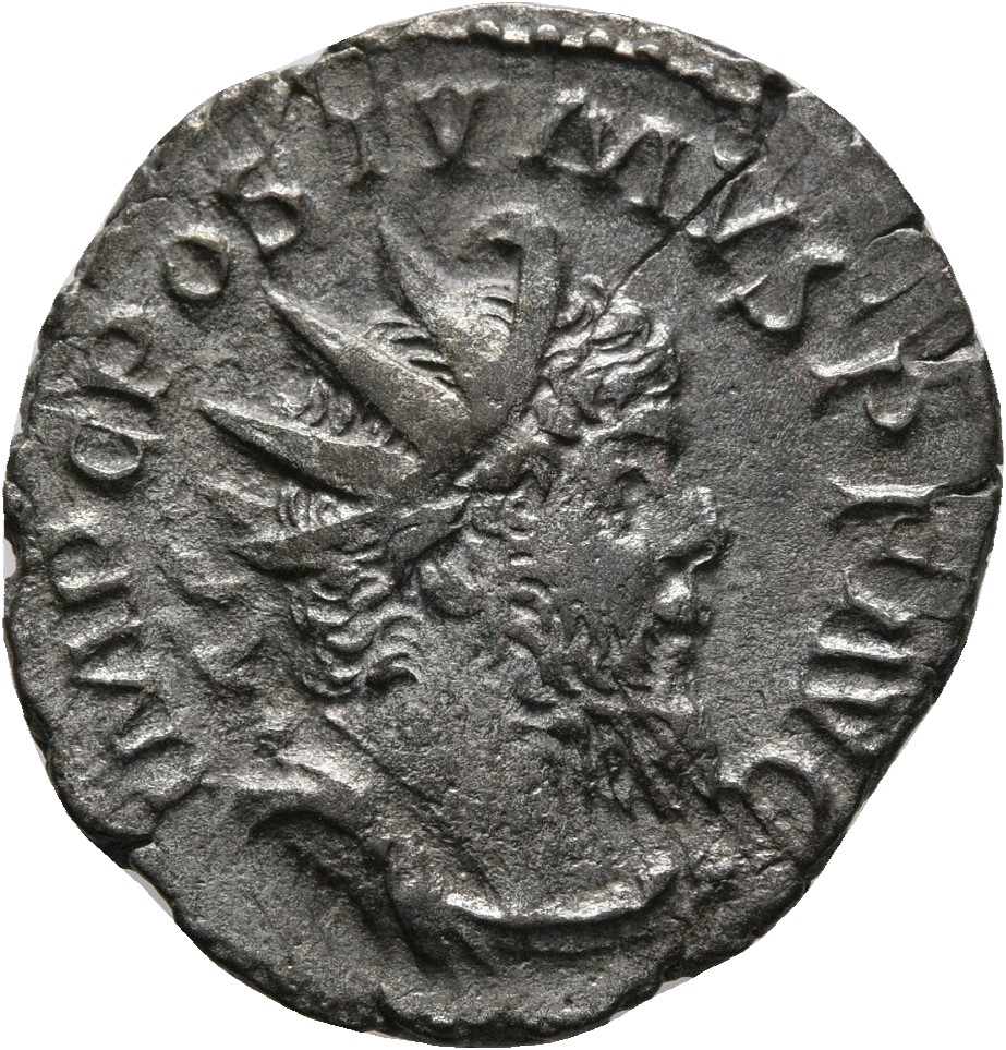 RIC V Postumus 330 Postumus obverse, Bust of Postumus, radiate, draped, right, or bust of Postumus, radiate, draped, cuira...