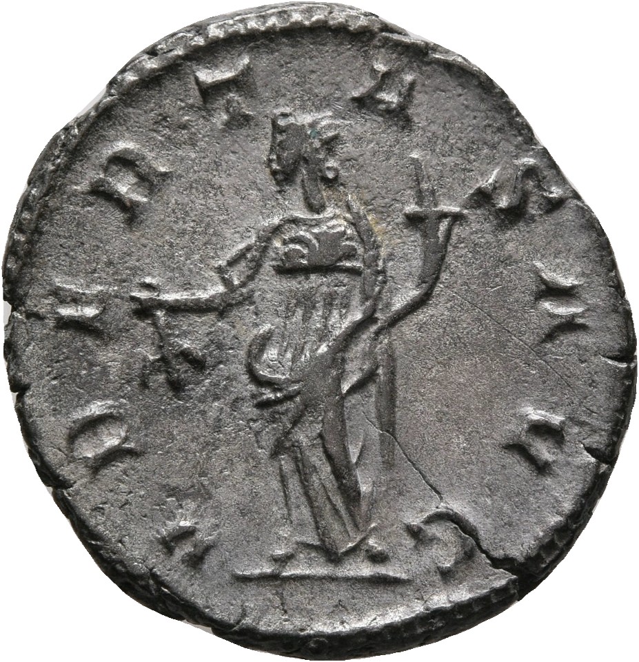 RIC V Postumus 330 Postumus reverse, Fertilitas, draped, standing left, holding purse and cornucopiae
