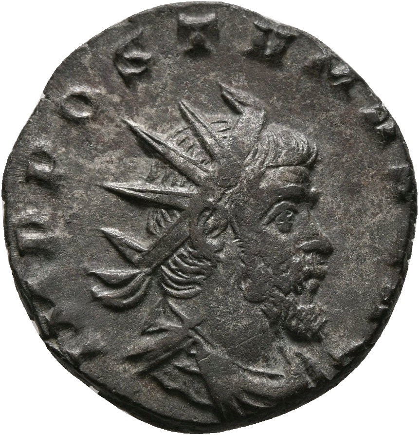 RIC V Postumus 373 Postumus obverse, Bust of Postumus, radiate, draped, right, or bust of Postumus, radiate, draped, cuira...
