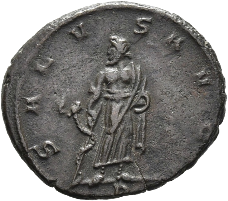 RIC V Postumus 382 Postumus reverse, Aesculapius, standing front, head left, leaning on staff with serpent; sometimes at f...