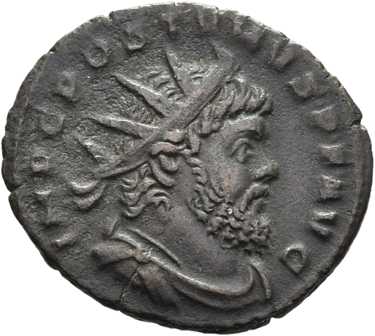 RIC V Postumus 382 Postumus obverse, Bust of Postumus, radiate, draped, right, or bust of Postumus, radiate, draped, cuira...