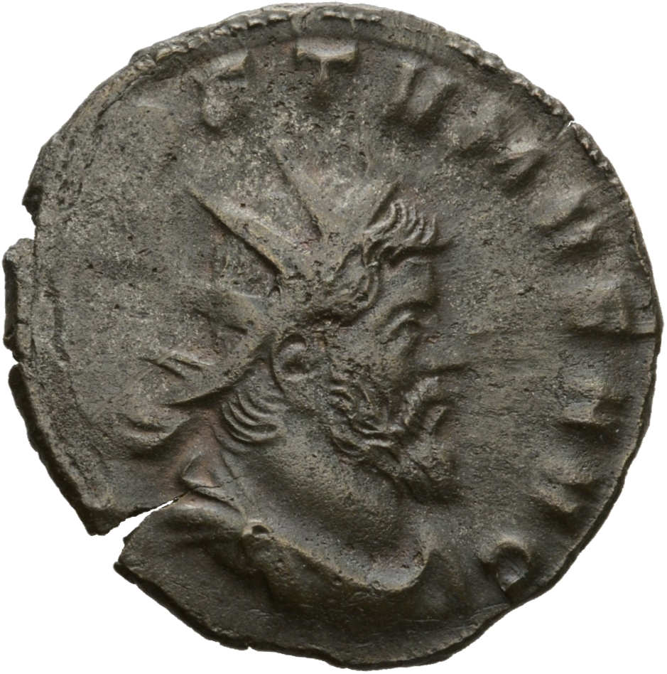 RIC V Postumus 388 Postumus obverse, Bust of Postumus, radiate, draped, cuirassed, right