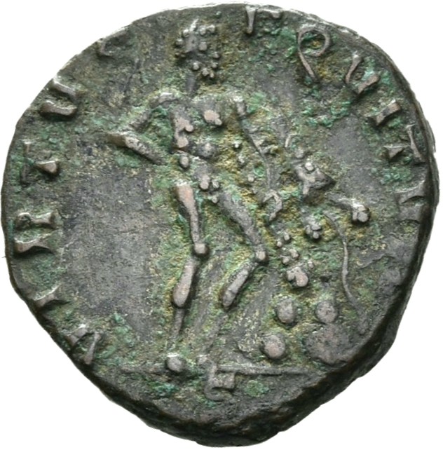 RIC V Postumus 389 Postumus reverse, Hercules, standing right, leaning on club with lion's skin on rock