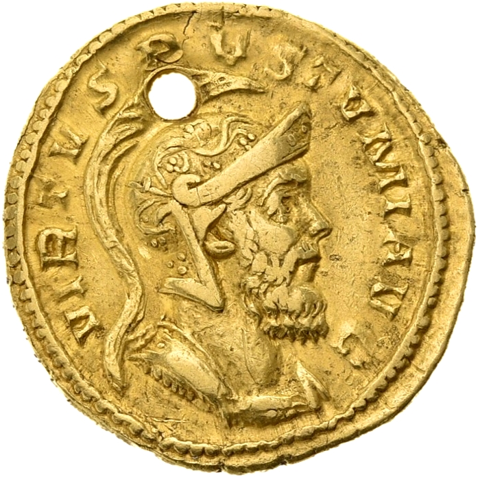 RIC V Postumus 46 Postumus reverse, Bust of Postumus, helmeted, cuirassed, right