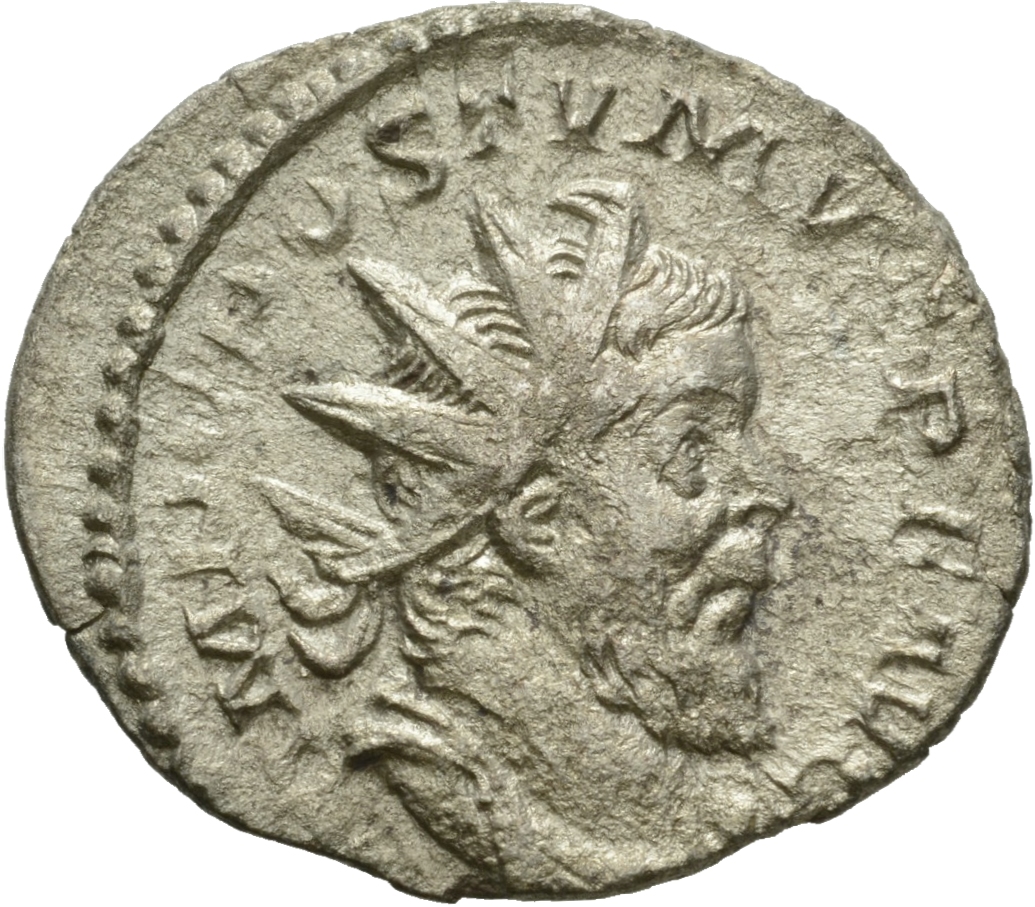 RIC V Postumus 54 Postumus obverse, Bust of Postumus, radiate, draped, right, or bust of Postumus, radiate, draped, cuiras...