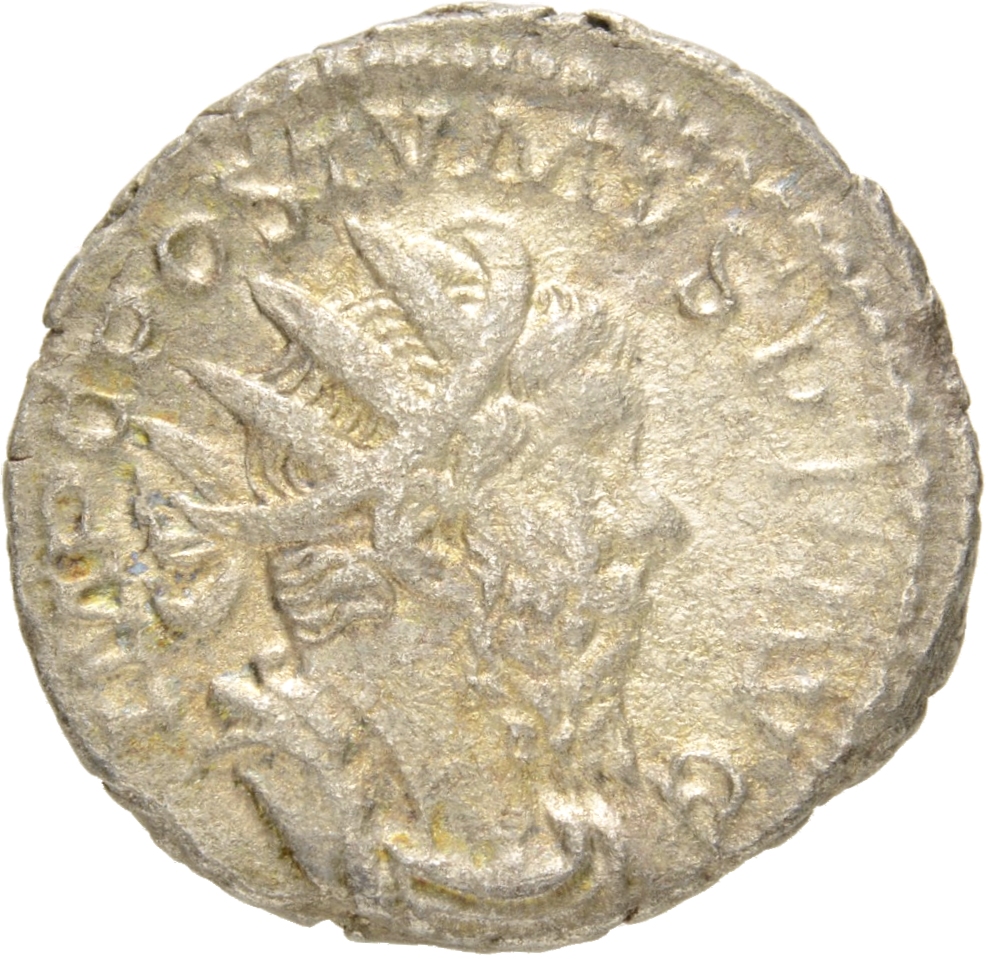 RIC V Postumus 57 Postumus obverse, Bust of Postumus, radiate, draped, right, or bust of Postumus, radiate, draped, cuiras...