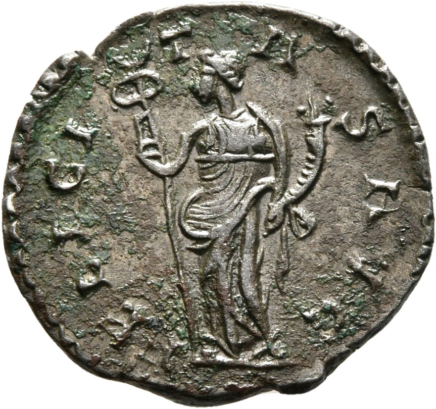 RIC V Postumus 58 Postumus reverse, Felicitas, draped, standing left, holding caduceus in right hand and cornucopiae in le...