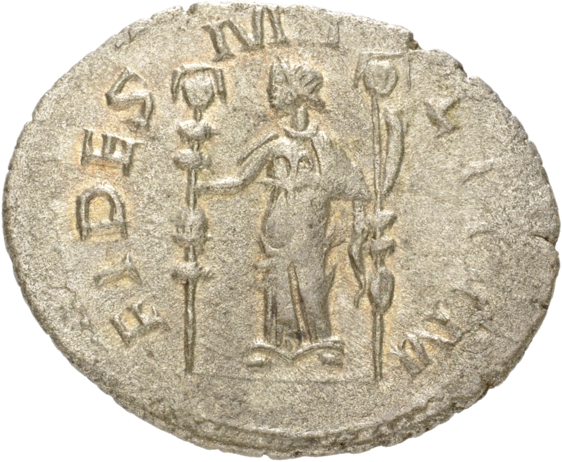 RIC V Postumus 59 Postumus reverse, Fides, draped, standing left, holding two ensigns
