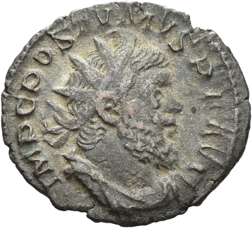 RIC V Postumus 59 Postumus obverse, Bust of Postumus, radiate, draped, right, or bust of Postumus, radiate, draped, cuiras...