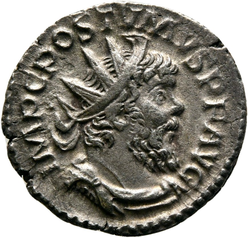 RIC V Postumus 60 Postumus obverse, Bust of Postumus, radiate, draped, cuirassed, right