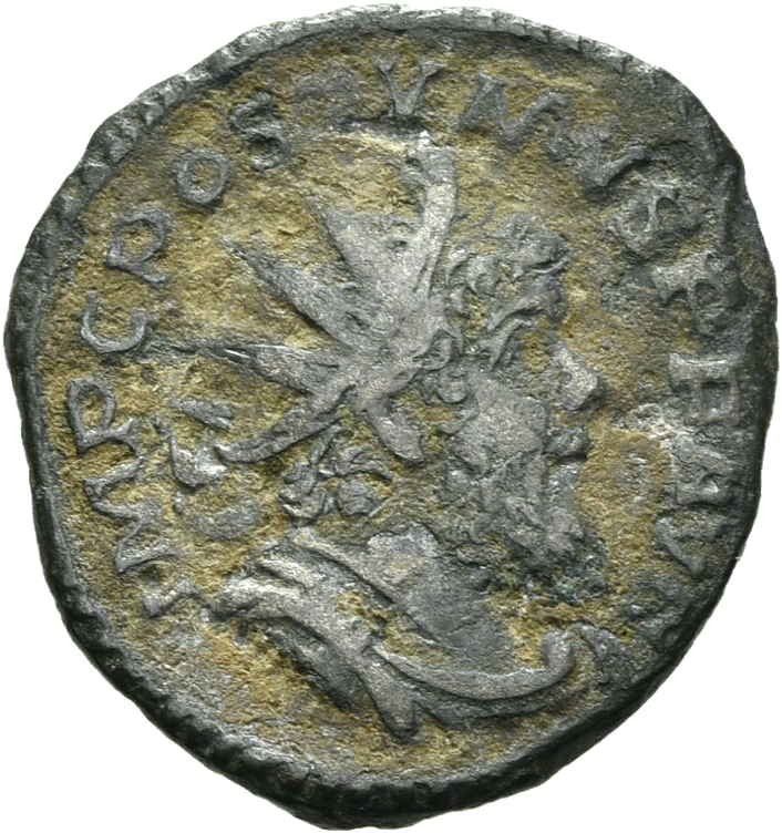 RIC V Postumus 61 Postumus obverse, Bust of Postumus, radiate, draped, cuirassed, right