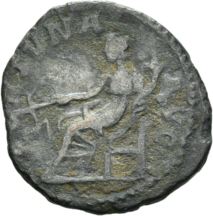 RIC V Postumus 61 Postumus reverse, Fortuna, draped, seated left, holding rudder in right hand and cornucopiae in left hand