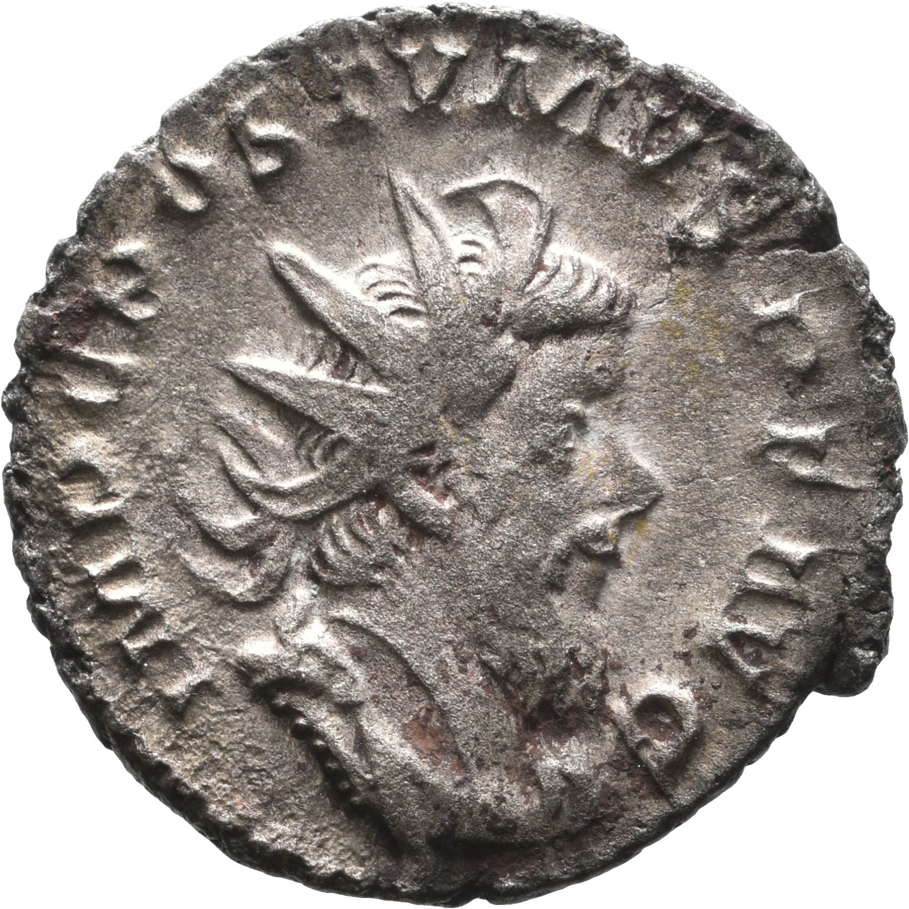 RIC V Postumus 64 Postumus obverse, Bust of Postumus, radiate, draped, right, or bust of Postumus, radiate, draped, cuiras...