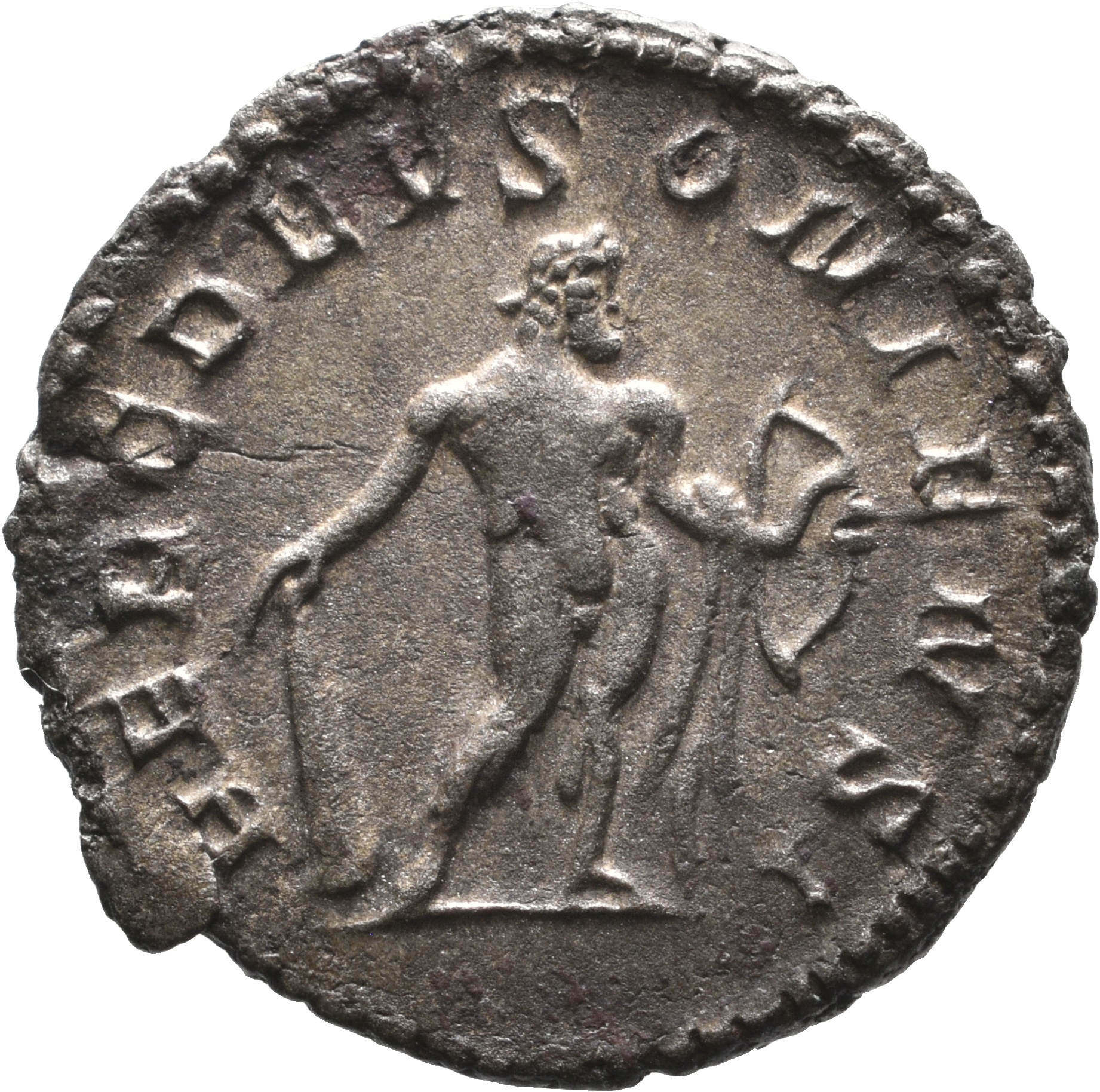 RIC V Postumus 64 Postumus reverse, Hercules, standing right, leaning on club with right hand and holding bow and lion's s...