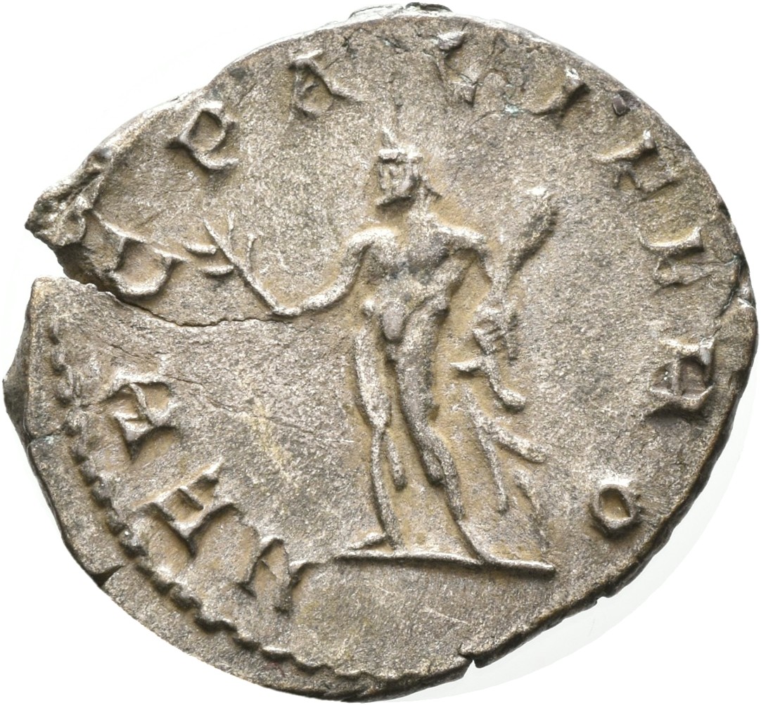 RIC V Postumus 67 Postumus reverse, Hercules, standing left, holding olive-branch in right hand club and lion's skin in le...