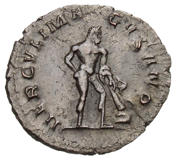 RIC V Postumus 68 Postumus reverse, Hercules, standing right, leaning on club with lion's skin on rock