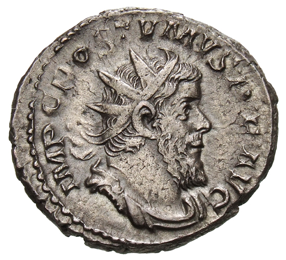 RIC V Postumus 68 Postumus obverse, Bust of Postumus, radiate, draped, right, or bust of Postumus, radiate, draped, cuiras...