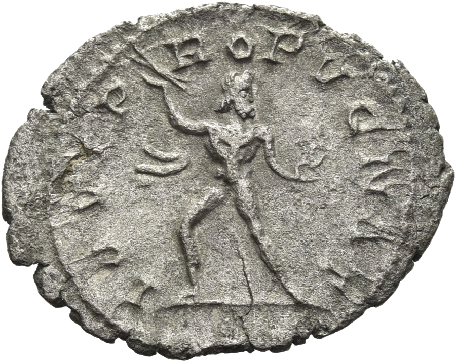 RIC V Postumus 70 Postumus reverse, Jupiter, walking left, head right, holding thunderbolt in right hand and raising left ...