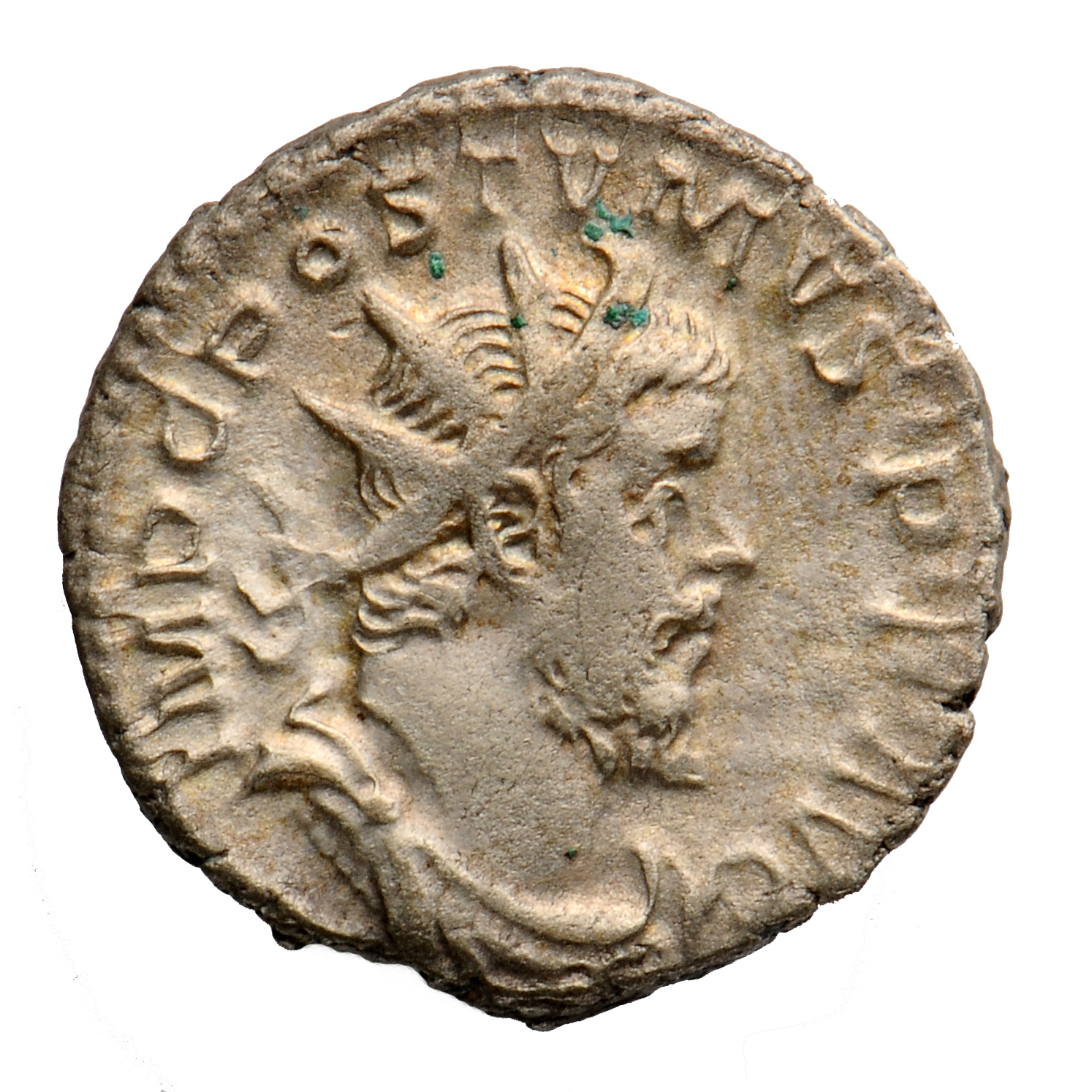 RIC V Postumus 73 Postumus obverse, Bust of Postumus, radiate, draped, right, or bust of Postumus, radiate, draped, cuiras...