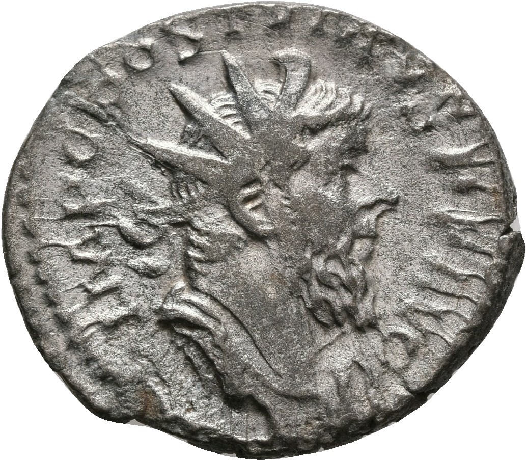 RIC V Postumus 74 Postumus obverse, Bust of Postumus, radiate, draped, right, or bust of Postumus, radiate, draped, cuiras...