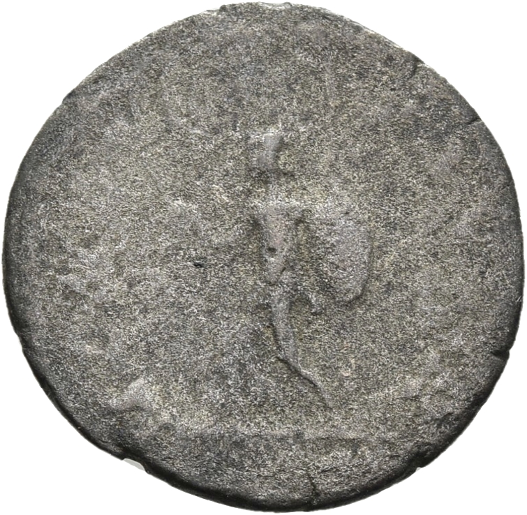 RIC V Postumus 74 Postumus reverse, Minerva, helmeted, draped, running left, holding olive-branch in right hand and spear ...